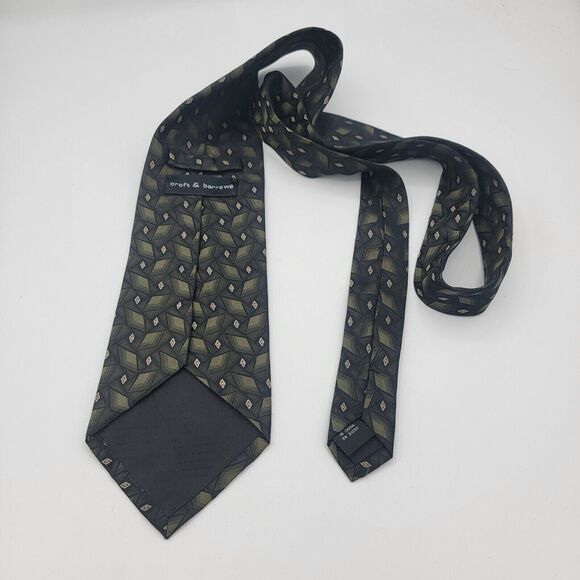 Mens Necktie Croft & Barrow Tie silk Green Black Size 57.5 By 4 In Vintage - Picture 3 of 6